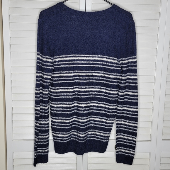Lilla P Stripe Terry Henley Pullover Sweater Blue/Cream MEDIUM & LARGE NWT - Picture 6 of 12